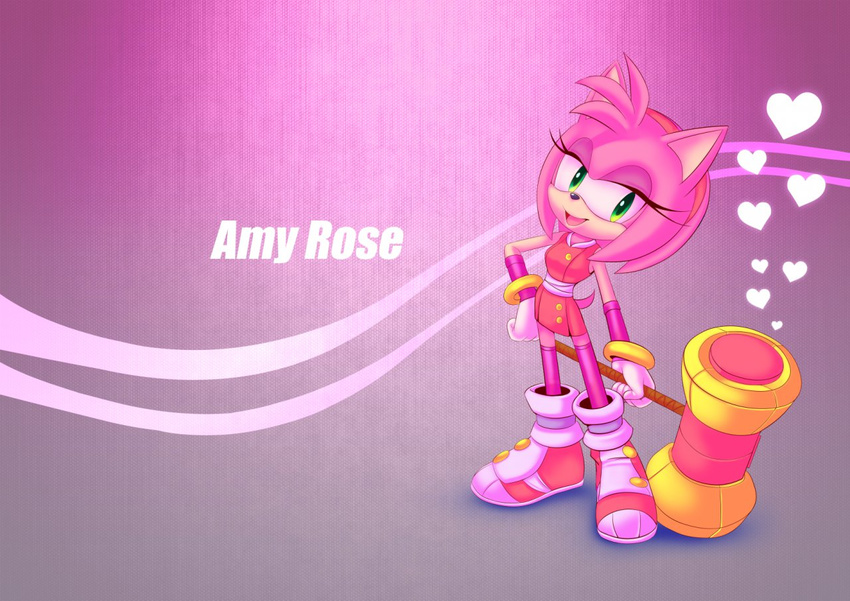 &lt;3 1girl amy_rose anthro black_nose clothing english_text female footwear furry gloves green_eyes hair hammer headband hedgehog legwear mammal pink_hair sega short_hair sif solo sonic_(series) sonic_boom sonic_the_hedgehog text tools video_games wallpaper