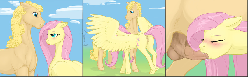 2015 anatomically_correct anatomically_correct_pussy animal_genitalia anus arareroll balls blue_eyes blush butt cloud cutie_mark duo earth_pony equine equine_pussy eyes_closed fan_character feathered_wings feathers female feral feral_on_feral fluttershy_(mlp) friendship_is_magic hair hi_res hooves horse horsecock long_hair male male/female mammal my_little_pony oral outside pegasus penis pink_hair pony pussy sex wings