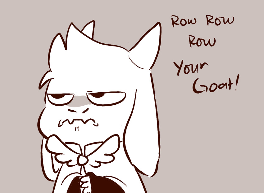2015 angry annoyed anthro asgore_dreemurr boss_monster cape caprine chibi clothing goat humor male mammal mudkipful pun solo text undertale video_games young