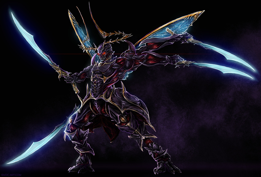 ambiguous_gender anthro arthropod black_background final_fantasy final_fantasy_xiv glowing glowing_eyes insect leilryu male melee_weapon multi_limb multiple_arms muscular muscular_male ravana red_eyes simple_background solo sword video_games weapon wings
