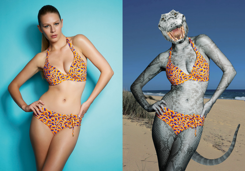 beach before_and_after crocodile edit female hi_res human mammal photo_manipulation photomorph reptile scales scalie seaside