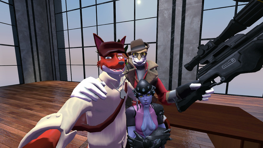 canine cgi digital_media_(artwork) fox fox_scout foxthe'demon' garry's_mod group gun mammal overwatch ranged_weapon rifle selfie sergal sergal_sniper sniper_rifle team_fortress_2 video_games weapon widowmaker