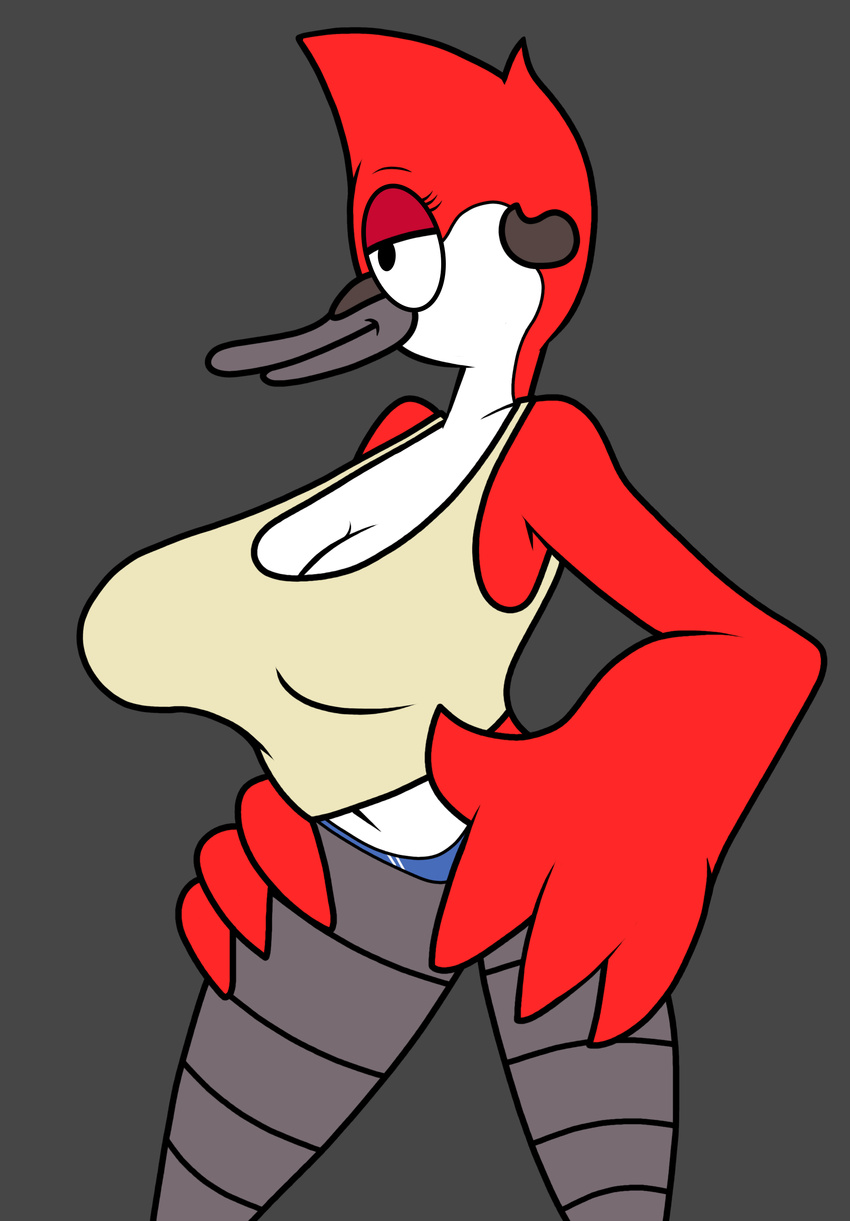 anthro avian bird breasts clothing dtmech edit feathers female margaret red-breasted_robin robin seductive shirt simple_background skullman777 solo solo_female tank_top underwear