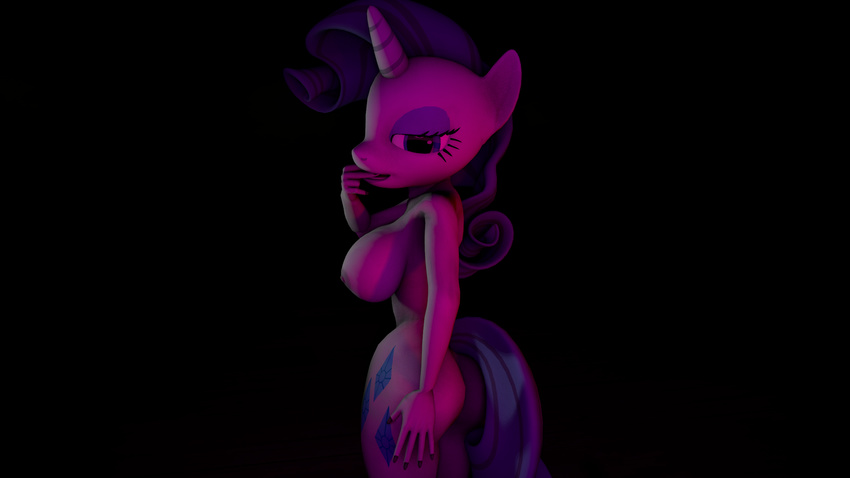 3d_(artwork) big_breasts breasts butt cgi clothed clothing cutie_mark digital_media_(artwork) equine eyelashes finger_nails friendship_is_magic hair half-dressed hi_res horn horse ipwnd looking_at_viewer mammal my_little_pony nail_biting nipples nude pony purple_hair rarity_(mlp) source_filmmaker topless unicorn