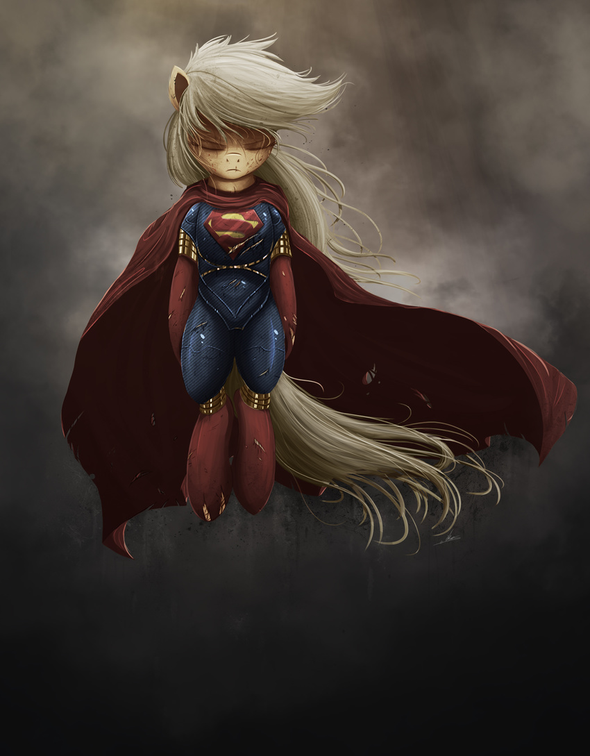 2015 applejack_(mlp) blonde_hair cape clothing costume equine female flying friendship_is_magic hair hi_res horse mammal my_little_pony ncmares pony solo superman