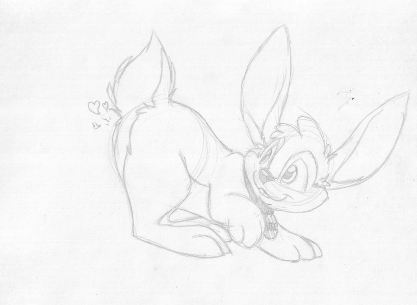 &lt;3 artie_(mizzyam) ass_up big_ears buckteeth butt collar feral greyscale hi_res lagomorph looking_back male mammal mizzyam monochrome no_visible_genitalia pencil_(artwork) presenting presenting_hindquarters rabbit raised_tail side_view sketch solo teeth traditional_media_(artwork)