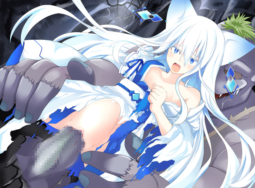 animal_ears bestiality blood blush breasts censored fairy_fencer_f fangs karin_(fairy_fencer_f) long_hair open_mouth pussy rape red_eyes sex skirt solo_focus spread_legs tears torn_clothes vaginal vesperia