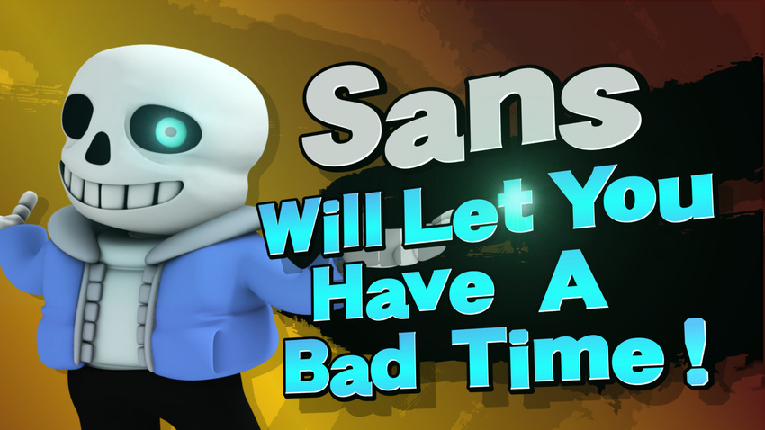 3d_(artwork) bone cgi clothing digital_media_(artwork) english_text hoodie looking_at_viewer male sans_(undertale) skeleton solo super_smash_bros text undertale video_games