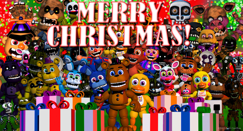 2015 3d_(artwork) adventure_bonnie_(fnaf) adventure_chica_(fnaf) adventure_foxy_(fnaf) adventure_fredbear_(fnaf) adventure_freddy_(fnaf) adventure_mangle_(fnaf) adventure_phantom_chica_(fnaf) adventure_phantom_foxy_(fnaf) adventure_springtrap_(fnaf) adventure_toy_bonnie_(fnaf) adventure_toy_chica_(fnaf) adventure_toy_mangle_(fnaf) animatronic balloon_boy_(fnaf) cgi chica_(fnaf) christmas cute digital_media_(artwork) exposed_endoskeleton eye_patch eyewear five_nights_at_freddy's five_nights_at_freddy's_2 five_nights_at_freddy's_3 five_nights_at_freddy's_4 five_nights_at_freddy's_world foxy_(fnaf) freddy_(fnaf) group hat holidays hook hook_hand machine mangle_(fnaf) nightmare_(fnaf) nightmare_bonnie_(fnaf) nightmare_chica_(fnaf) nightmare_foxy_(fnaf) nightmare_fredbear_(fnaf) nightmare_freddy_(fnaf) official_art robot scott_cawthon scottcawthon springtrap_(fnaf) top_hatlooking_at_viewer toy_freddy_(fnaf) video_games