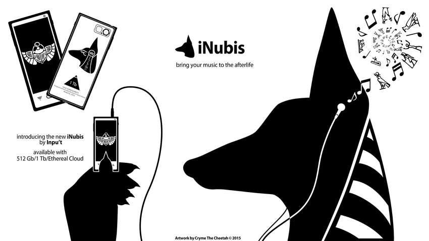 2015 anubian_jackal anubis black_and_white canine cryme_the_cheetah deity egyptian hieroglyphics jackal male mammal monochrome music phone player simple_background white_background