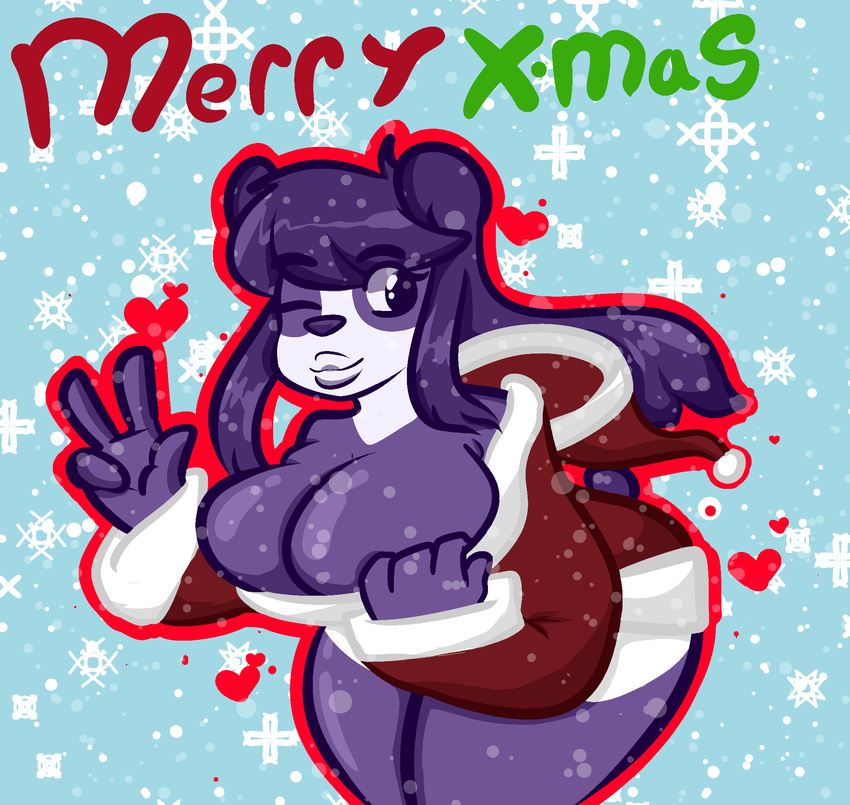 anthro big_breasts breasts clothed clothing female fur hair holidays kiki_the_panda mammal simple_background solo sovietcatparty thick_thighs wide_hips