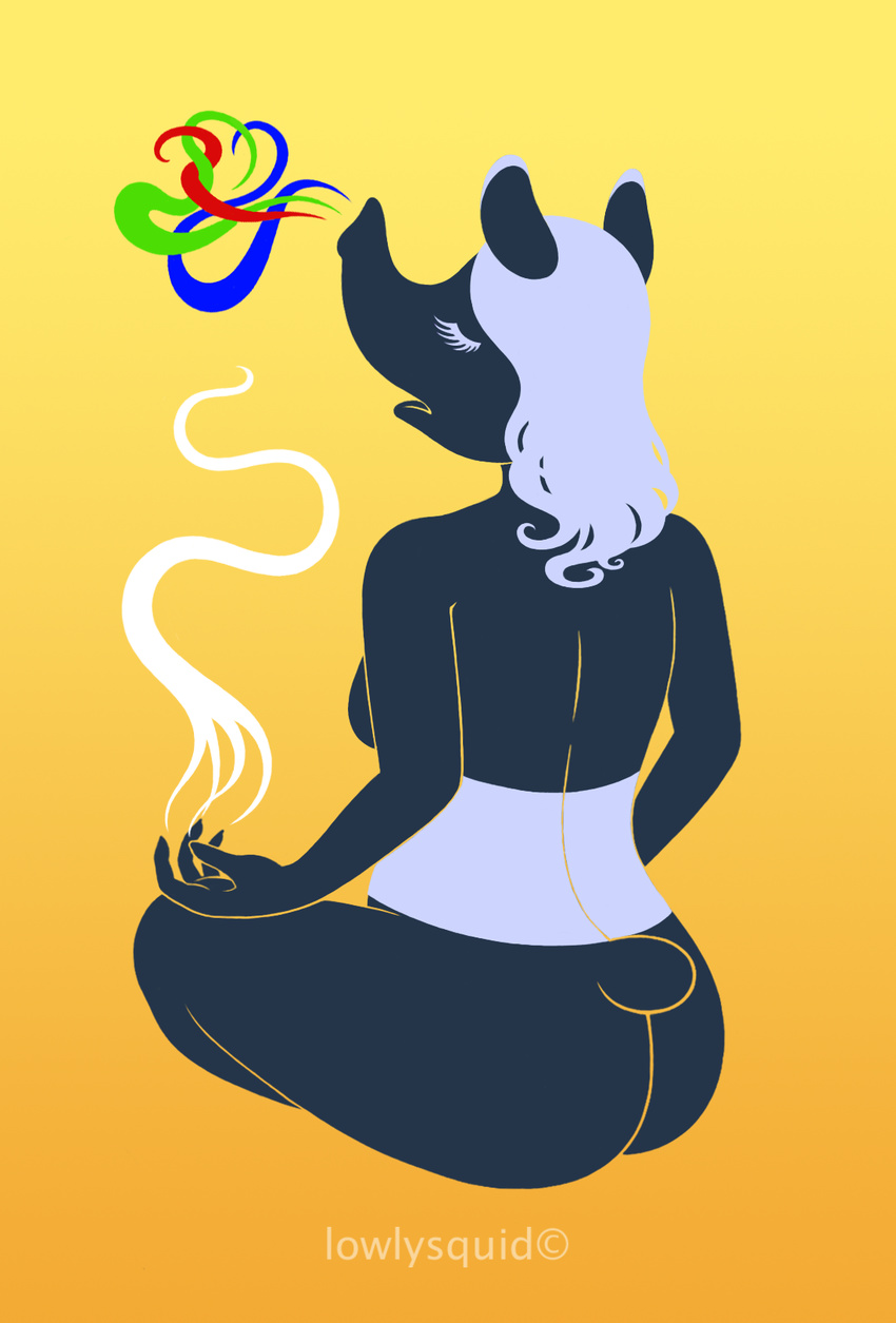 "psychedelia" breasts butt drugs elemental eyes_closed female flat_colors lowlysquid mammal pinup pose postfurry side_boob smoke solo tapir trunk