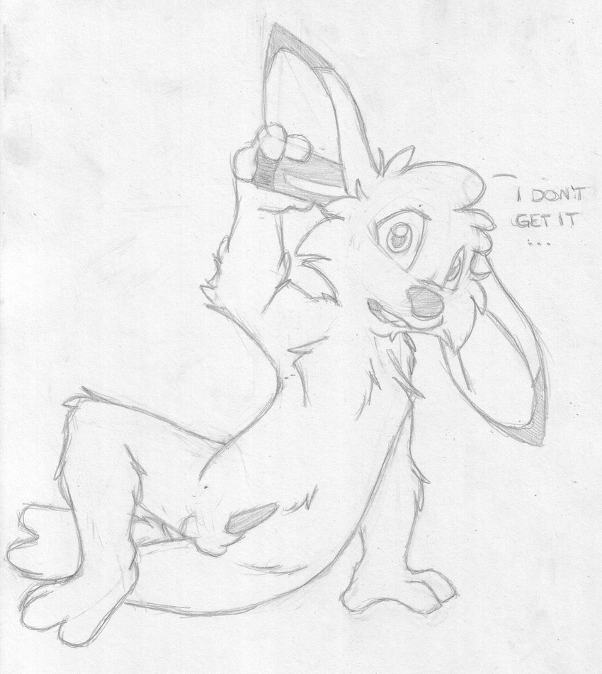 anthro arm_support balls barefoot buckteeth clueless cub curious dialogue dildo ear_penetration front_view greyscale jake_cottontail lagomorph looking_at_viewer male mammal mizzyam monochrome nude open_mouth pencil_(artwork) penetration penis rabbit sex_toy sheath sitting solo talking_to_viewer teeth traditional_media_(artwork) vibrator young