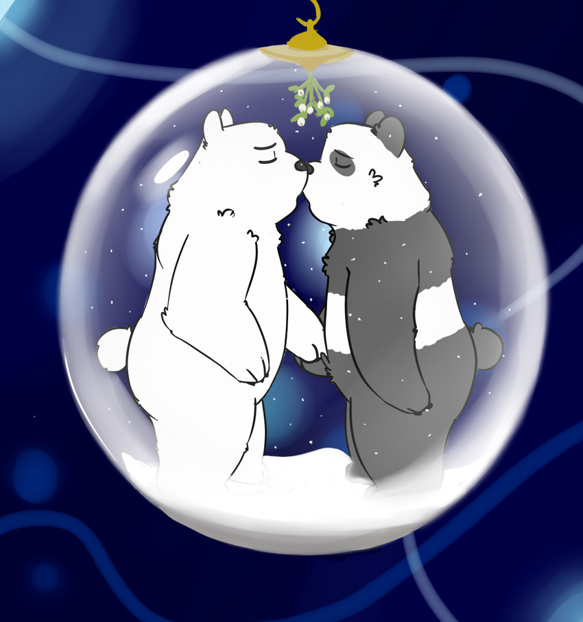 2015 anthro bear cartoon_network christmas duo fur graft_(artist) hi_res holidays ice_bear kissing male male/male mammal mistletoe ornament panda plant we_bare_bears