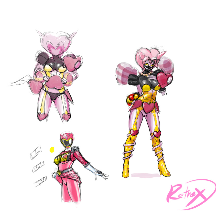 &lt;3 alien bottomless breasts clothed clothing duo female half-dressed hand_on_hip human mammal not_furry panties poisandra power_rangers pussy retrax signature skinsuit skirt skirt_lift smile tight_clothing underwear yellow_eyes