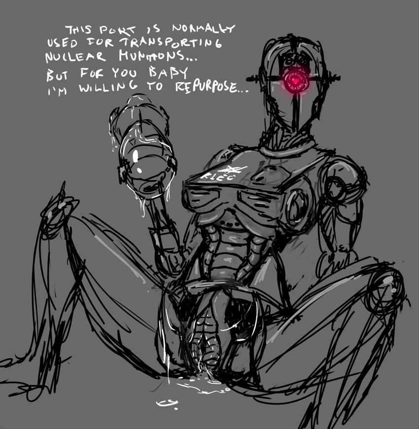 &lt;3 &lt;3_eyes ... assaultron dialogue digital_drawing_(artwork) digital_media_(artwork) english_text fallout female kleo_(fallout) machine metal monochrome not_furry pussy_juice robot sketch slime solo talking_to_viewer text video_games