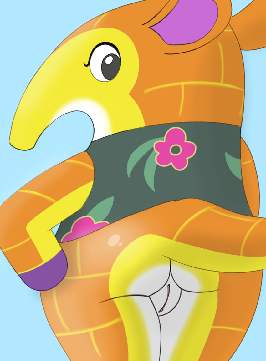 animal_crossing anteater butt clothing emoanimalcrossling female half_clothed invalid_tag looking_at_viewer mammal nintendo pusy rear_view solo video_games