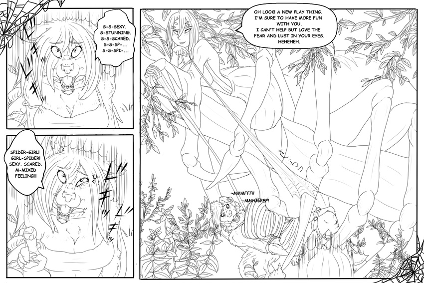 arachnid arthropod brush clothing comic_page invalid_tag japanese_clothing kimono leaves magic monster_musume rachnera shiarah spider spider_web tree webs