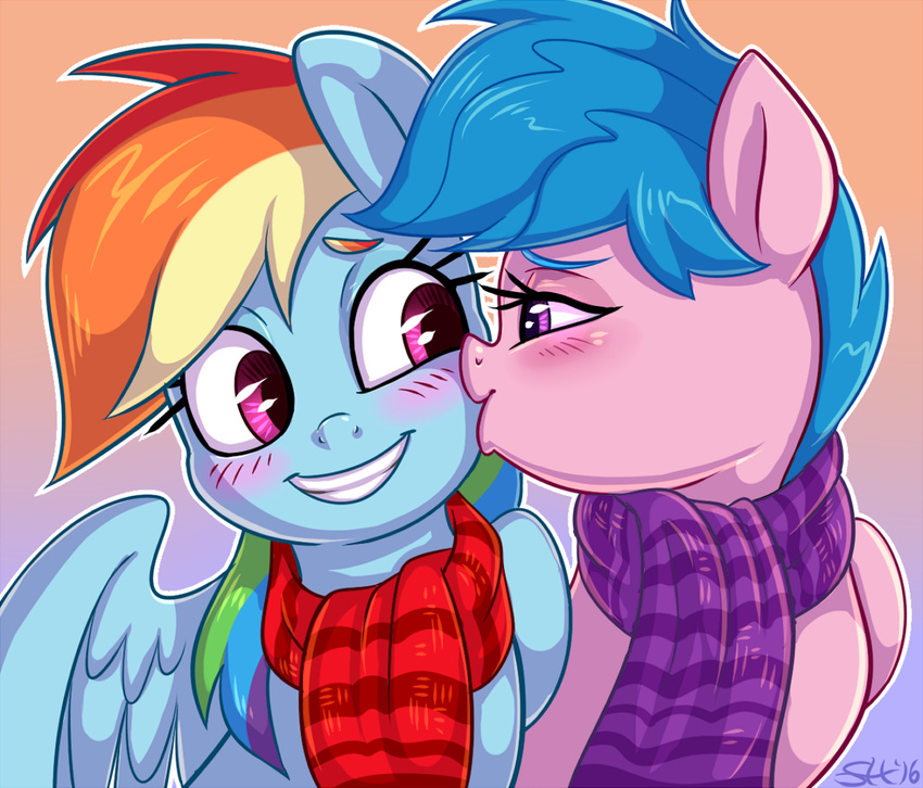 2016 blue_hair blush equine female female/female firefly_(mlp) friendship_is_magic hair kissing mammal my_little_pony pegasus rainbow_dash_(mlp) scarf sorcerushorserus wings