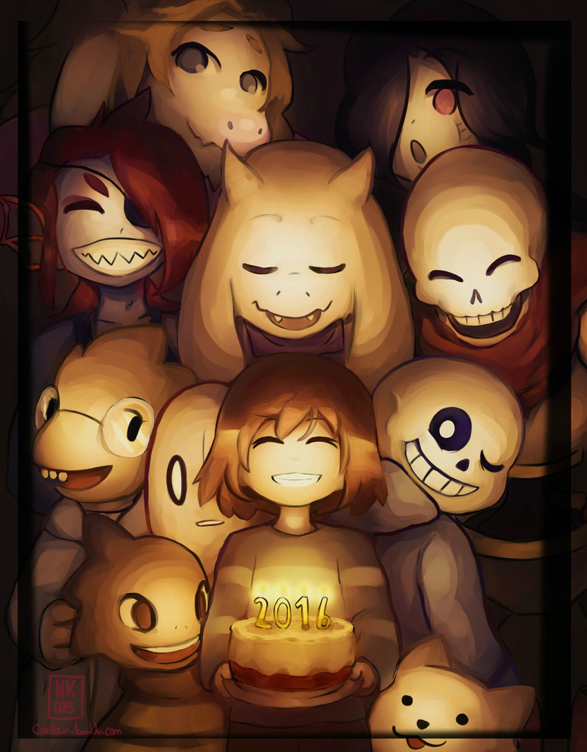 2016 2others 3girls 4boys :d :o :p ;d ^_^ alphys androgynous android animal_ears annoying_dog armor asgore_dreemurr black_hair blonde_hair blue_eyes blue_skin bone brown_eyes brown_hair cake candle car caribun closed_eyes dog eyepatch facial_mark fangs food frisk_(undertale) ghost goat_ears goat_girl grin ground_vehicle hair_over_one_eye highres hood hoodie horns md5_mismatch mettaton mettaton_ex monster_boy monster_girl monster_kid_(undertale) motor_vehicle multiple_boys multiple_girls multiple_others napstablook one_eye_closed open_mouth papyrus_(undertale) ponytail purple_eyes red_hair resized sans scarf sharp_teeth shirt skeleton skull smile striped striped_shirt teeth tongue tongue_out toriel undertale undyne upscaled watermark web_address yellow_skin