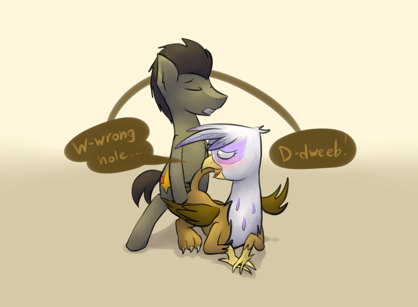 anal avian dialogue female gilda_(mlp) gryphon interspecies male male/female marsminer my_little_pony theotakux