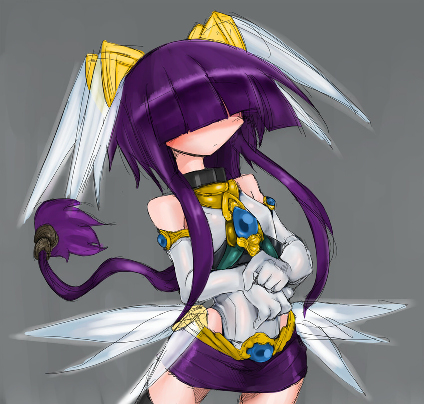 bangs bare_shoulders blush elbow_gloves gloves hair_over_eyes kyuusui_gakari nemu_parutenia original purple_hair short_hair short_hair_with_long_locks sidelocks solo