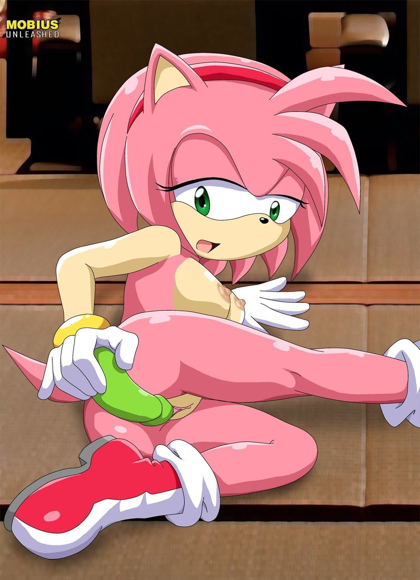 amy_rose areola bbmbbf breasts clitoris clothing dildo erect_nipples female footwear hairband hedgehog living_room mammal mobius_unleashed nipples palcomix palcomix_vip pussy sex_toy shoes sofa sonic_(series) vaginal