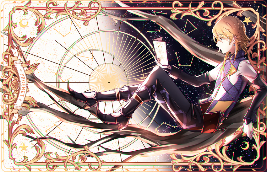 blonde_hair book chromatic_aberration earrings highres holding holding_book jewelry male_focus phantania pixiv_fantasia pixiv_fantasia_fallen_kings solo