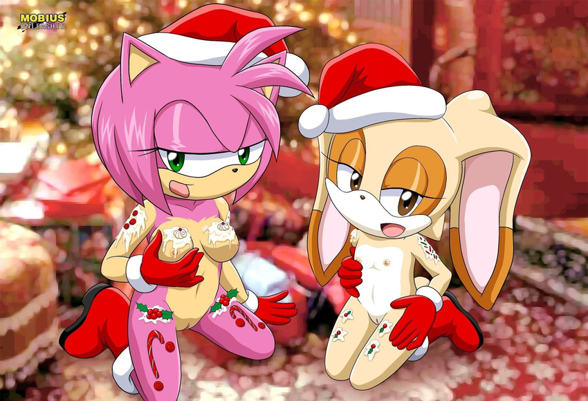 amy_rose bbmbbf breasts candy candy_cane carpet christmas christmas_tree cranberries cream_the_rabbit cupcake female food gift hedgehog holidays horny icing inviting lagomorph mammal mistletoe mobius_unleashed navel nipples palcomix palcomix_vip plant pussy rabbit sonic_(series) tree young