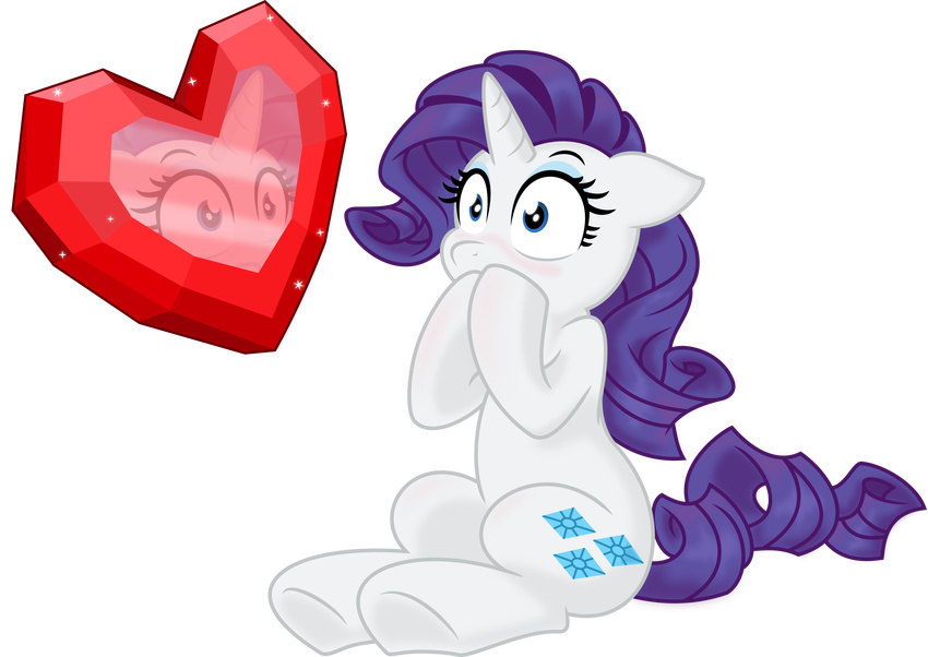 &lt;3 2014 alpha_channel blue_eyes blush crystal cutie_mark equine female feral friendship_is_magic fur hair horn mammal mirror my_little_pony purple_hair rarity_(mlp) simple_background sitting solo spier17 transparent_background unicorn white_fur