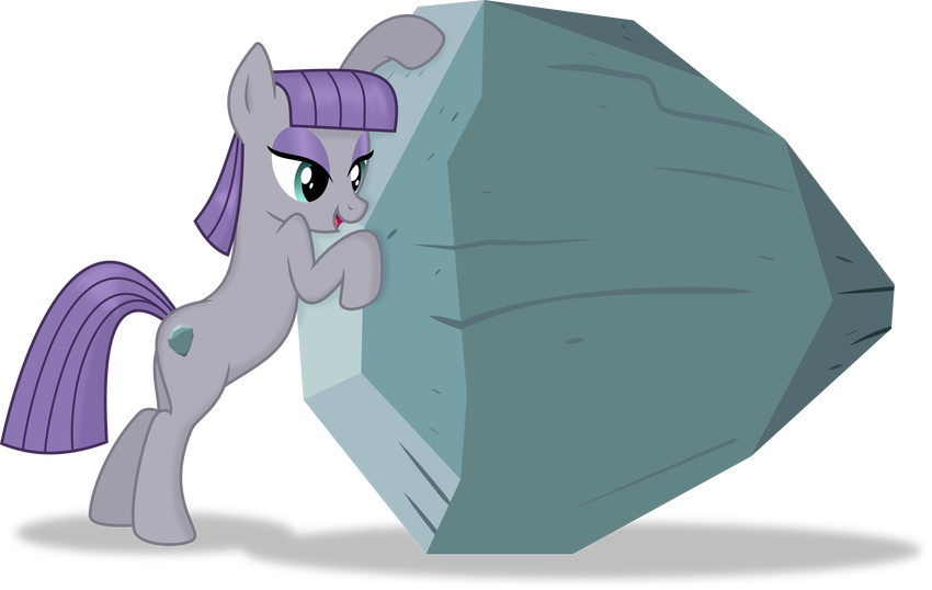 2014 absurd_res alpha_channel cutie_mark earth_pony equine eyeshadow female friendship_is_magic fur green_eyes grey_fur hair hi_res horse makeup mammal maud_pie_(mlp) my_little_pony pony purple_hair rock simple_background smile solo spier17 tom_(mlp) transparent_background