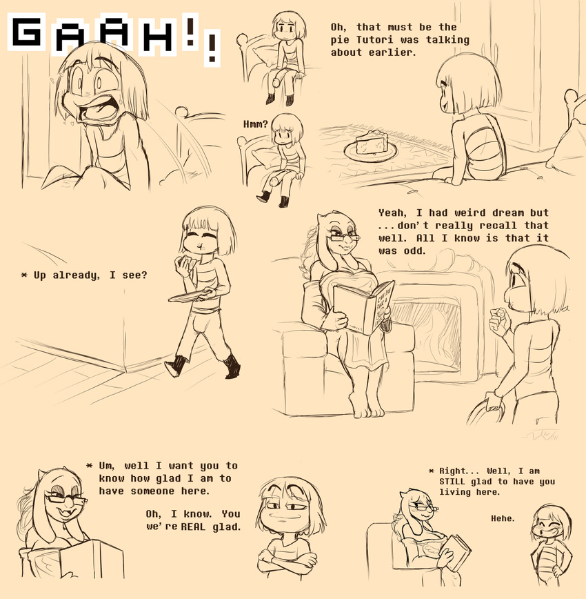 book caprine clothed clothing comic english_text female food goat-human male mammal parody penis pie protagonist_(undertale) text thewill toriel undertale video_games