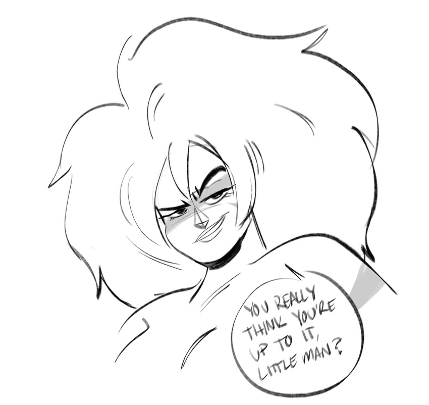 alien brokenlynx21 english_text female gem_(species) jasper_(steven_universe) lips monochrome solo steven_universe text