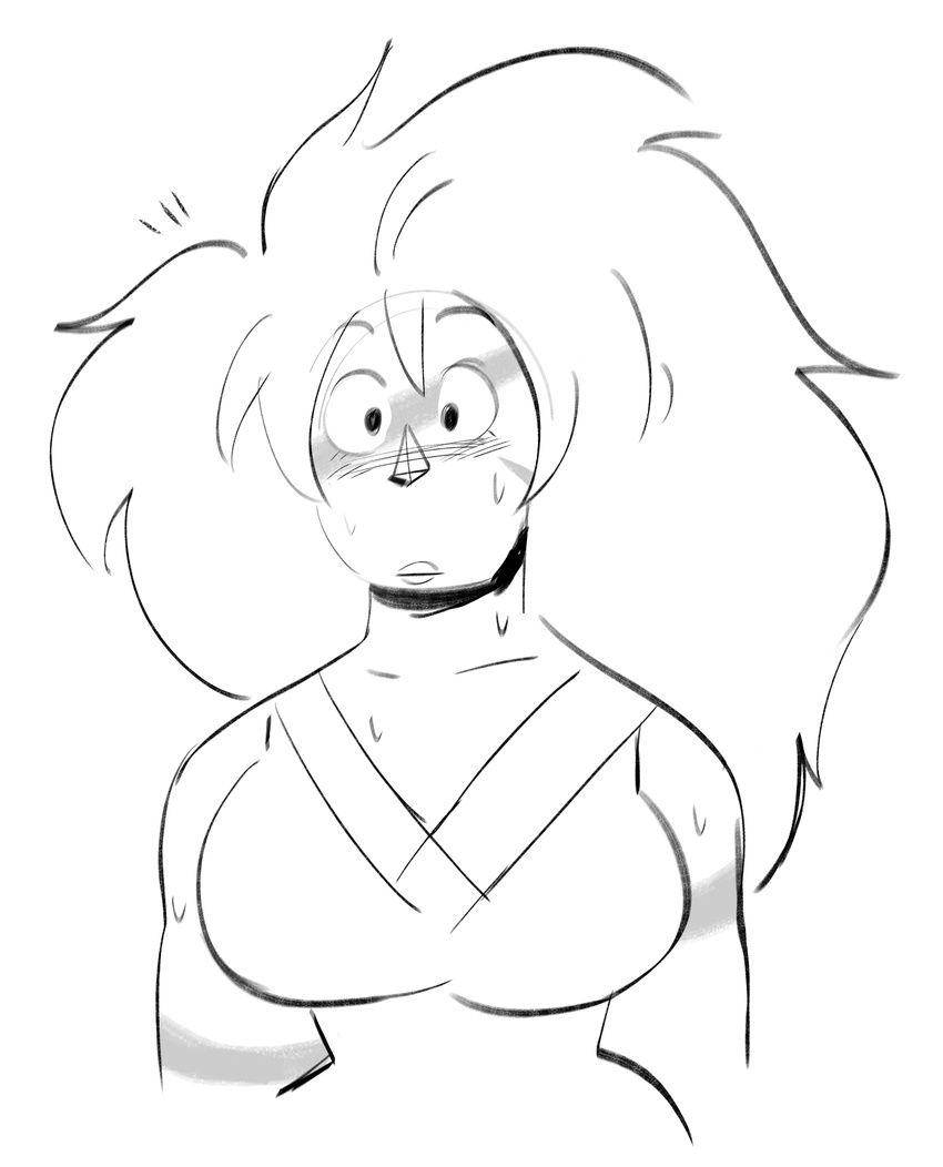 alien blush brokenlynx21 female gem_(species) jasper_(steven_universe) monochrome solo steven_universe sweat