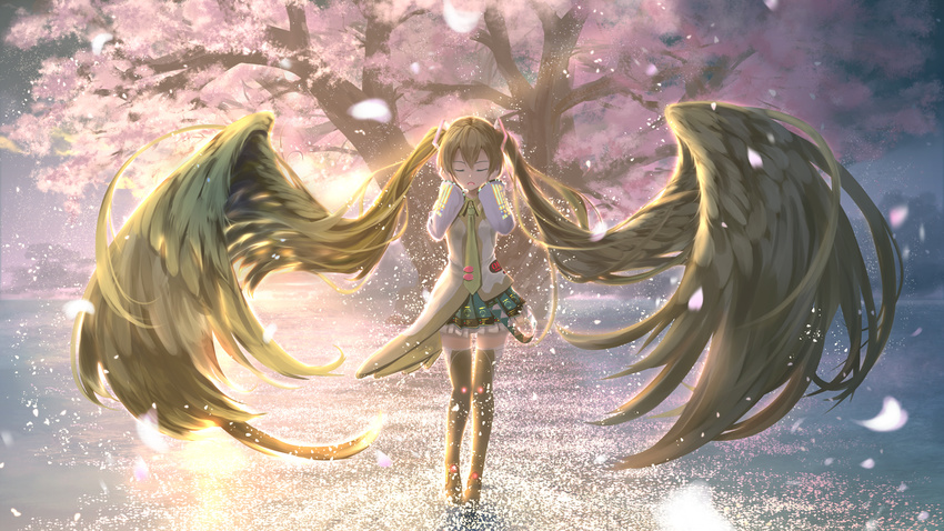 absurdly_long_hair cherry_blossoms hair_wings hatsune_miku highres kouji_(astral_reverie) long_hair solo very_long_hair vocaloid wings