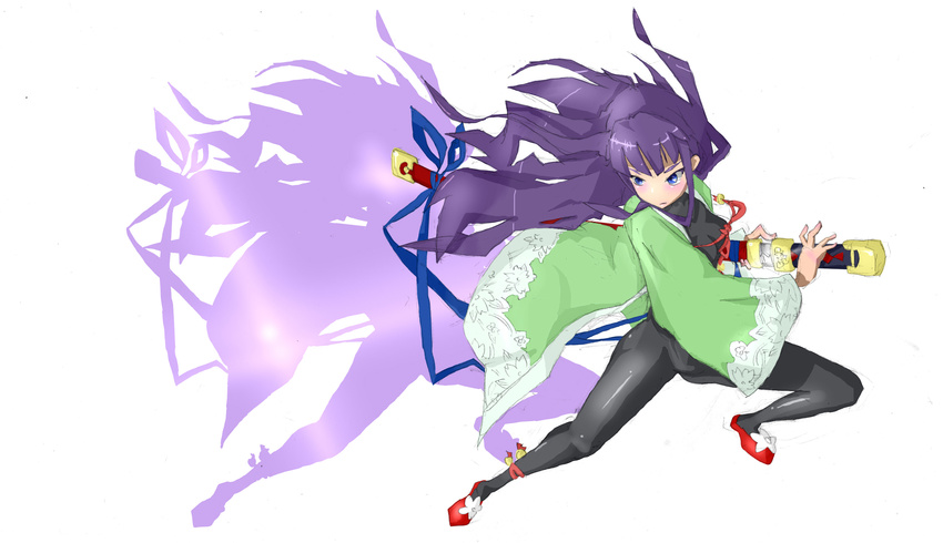 7th_dragon 7th_dragon_(series) bodysuit buttoiotodemezameru highres purple_hair ran_(7th_dragon) samurai_(7th_dragon) solo sword weapon