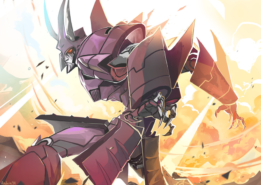 1boy andern3ll claws cyclonus decepticon horns mecha no_humans red_eyes robot science_fiction solo transformers