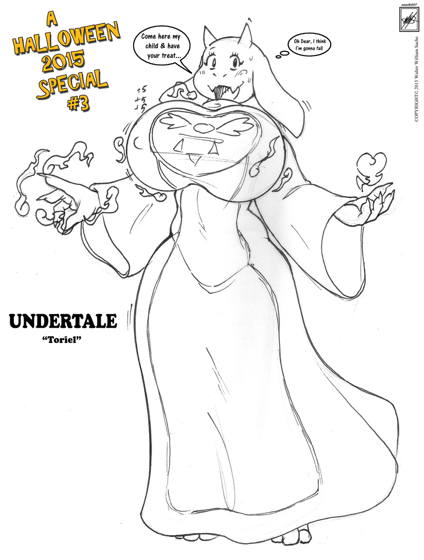 big_breasts blush boss_monster breasts clothing dress eyelashes feet halloween holidays horn magic monster nails robe sketch smile speech_bubble thought_bubble toby_fox toes tongue toriel undertale video_games walter_sache yellow_text