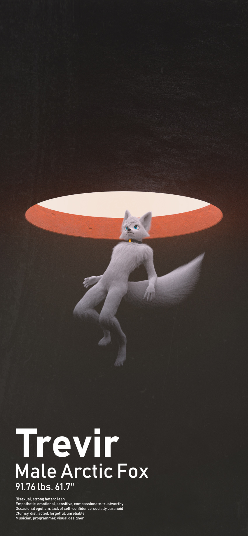 2018 3d_(artwork) anthro arctic_fox blender_(disambiguation) blue_eyes canine design digital_media_(artwork) fox fur mammal minimalist solo_focus trevir_(artist) trevir_(character) white_fur