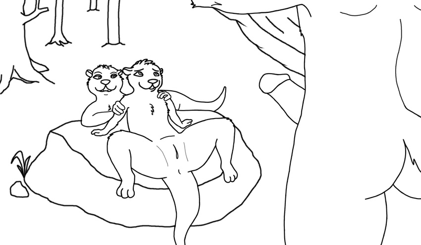 2016 _pussy anus female fur hi_res holding_(disambiguation) invalid_tag male male/female mammal penis presenting pussy rock shy size_difference spread_legs spreading stare tree