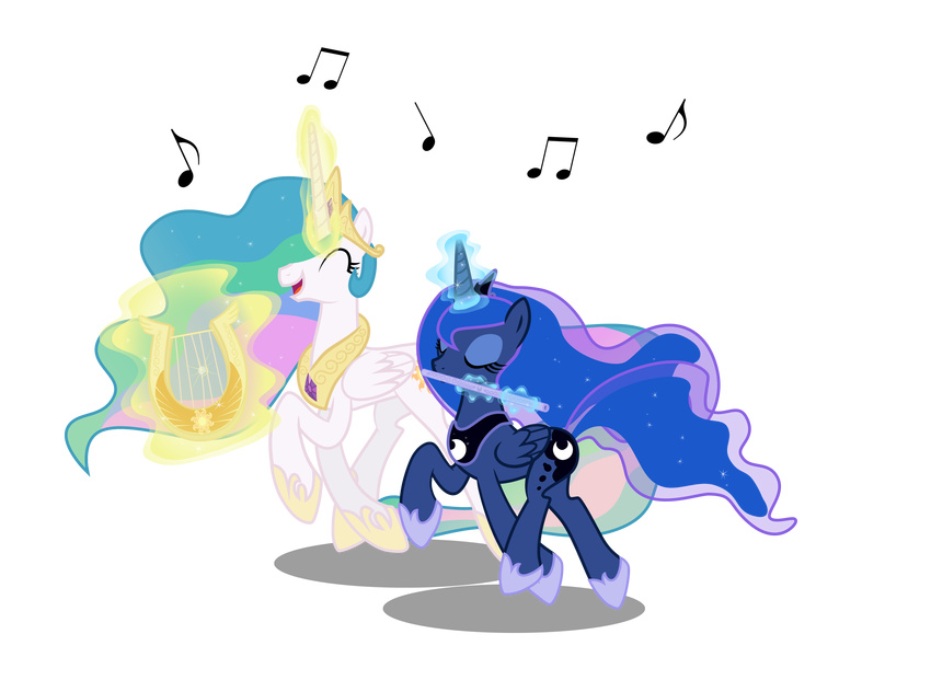 2015 absurd_res alpha_channel blue_feathers blue_fur blue_hair crown cutie_mark duo equine eyes_closed feathered_wings feathers female feral flute friendship_is_magic fur hair hi_res horn jewelry light262 lyre magic mammal multicolored_hair musical_instrument my_little_pony necklace princess_celestia_(mlp) princess_luna_(mlp) simple_background smile transparent_background white_feathers white_fur winged_unicorn wings