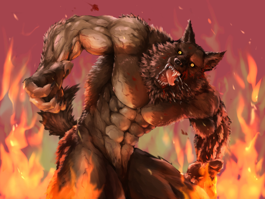 abs anthro biceps canine fur ko-shu male mammal muscular nipples pecs solo were werewolf wolf yellow_eyes