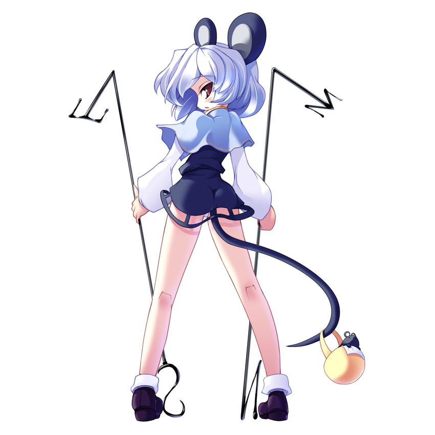 animal_ears ass basket dowsing_rod highres kneepits looking_at_viewer looking_back md5_mismatch mouse mouse_ears mouse_tail nazrin panties red_eyes short_hair simple_background solo tail torisan touhou underwear white_background white_hair