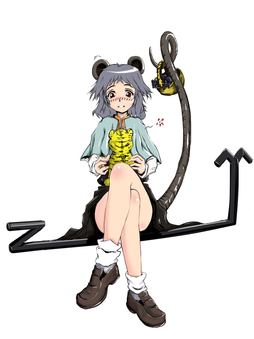 animal_ears bad_id bad_pixiv_id basket blush crossed_legs full_body grey_hair highres mouse mouse_ears mouse_tail nazrin red_eyes short_hair sitting solo tail tiger touhou transparent_background vitamin_x_(wsxdcft)