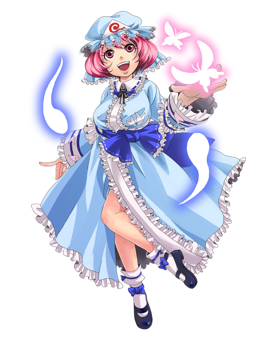 absurdres bad_id bad_pixiv_id bug butterfly full_body hat highres insect miero pink_eyes pink_hair saigyouji_yuyuko short_hair solo touhou transparent_background