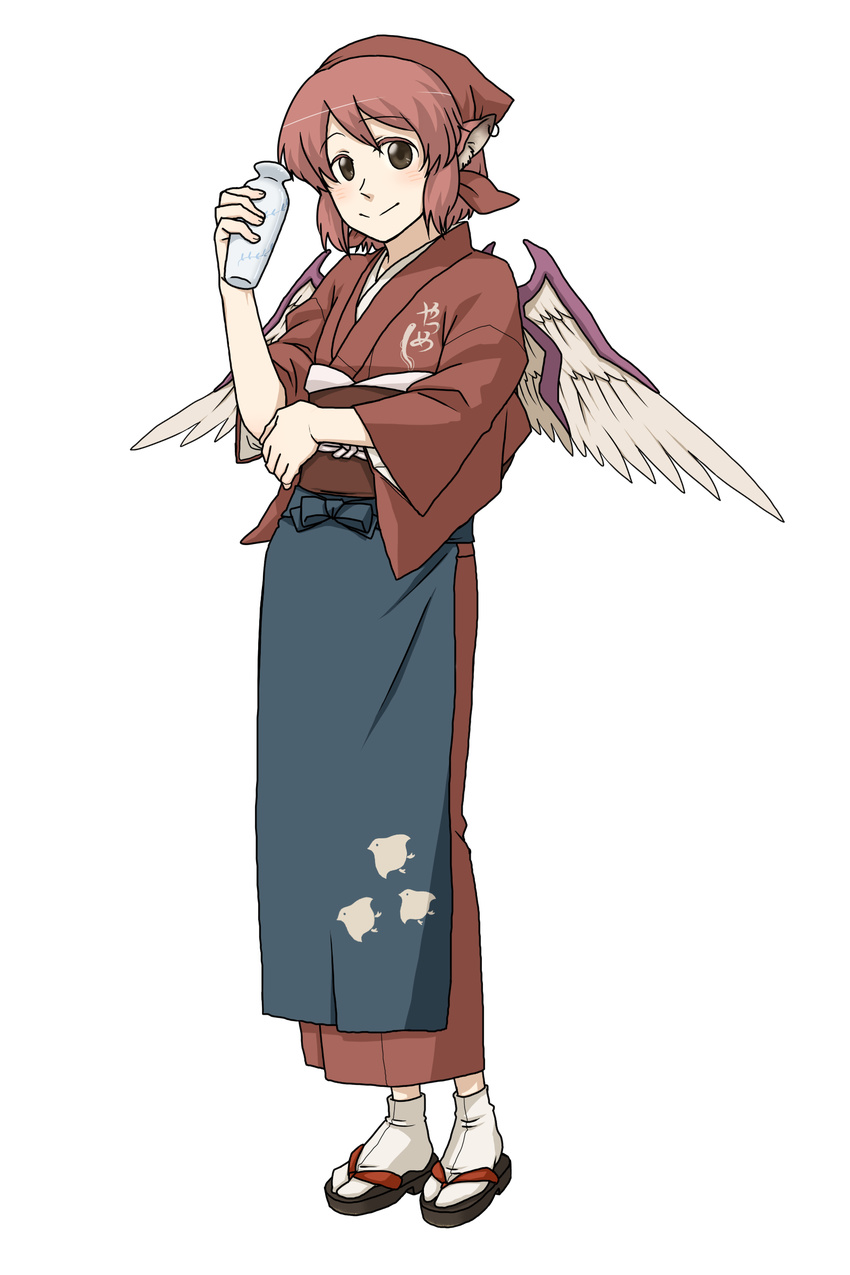 absurdres animal_ears bad_id bad_pixiv_id brown_eyes full_body head_scarf highres mystia_lorelei okamisty red_hair short_hair smile solo torinone touhou transparent_background wings