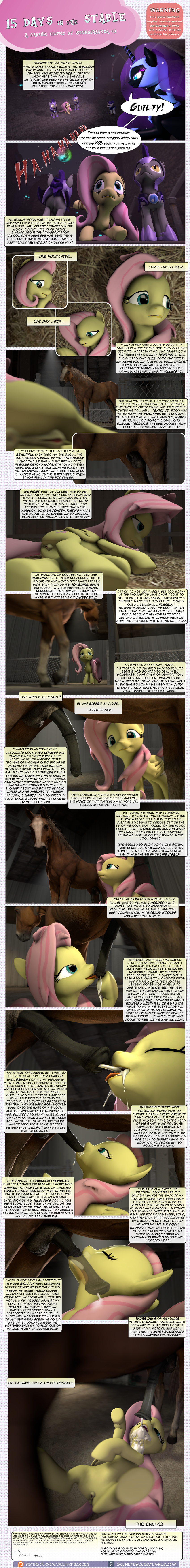 3d_(artwork) animal_genitalia bestiality cgi comic cum cum_inside dialogue digital_media_(artwork) english_text equine erection female feral fluttershy_(mlp) friendship_is_magic horse interspecies male male/female mammal my_little_pony nightmare_moon_(mlp) open_mouth penis pony pussy skunkfrakker text tongue