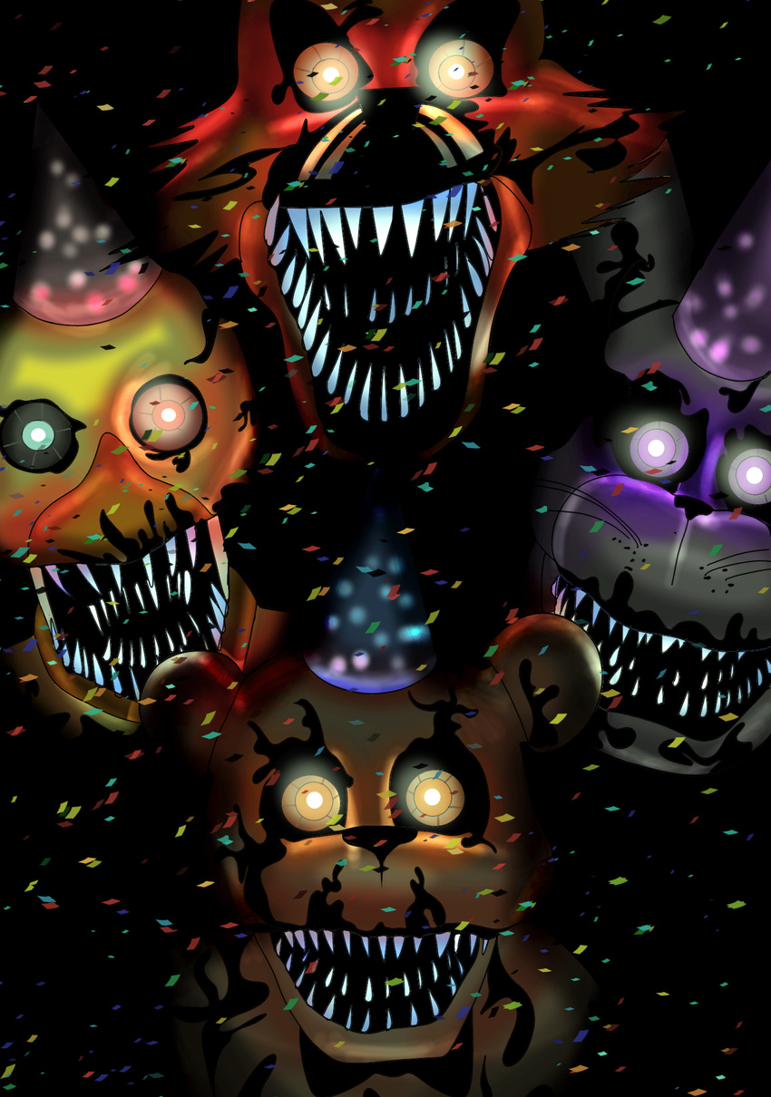 animatronic five_nights_at_freddy's five_nights_at_freddy's_4 glowing glowing_eyes machine nightmare_bonnie_(fnaf) nightmare_chica_(fnaf) nightmare_foxy_(fnaf) nightmare_freddy_(fnaf) robot unknow_artist video_games