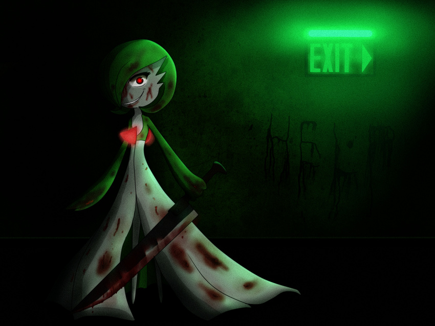 blood exit female gardevoir green_hair hair nintendo pok&eacute;mon red_eyes scarletknives-x video_games white_skin yandere