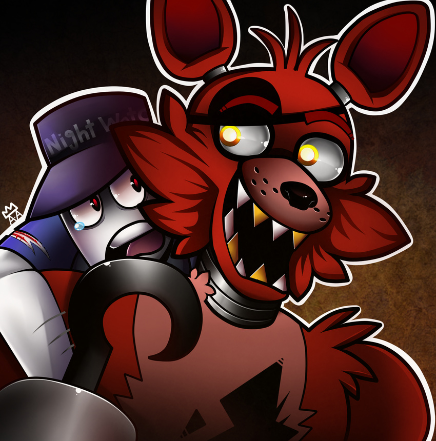 animatronic blood canine five_nights_at_freddy's fox foxy_(fnaf) glowing glowing_eyes hook human machine male mammal mike_schmidt robot the-star-hunter video_games